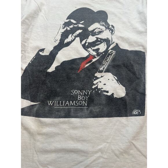 Vintage 90s Sonny Boy Williamson Blues Legend White Single Stitch Tee M Distress - Picture 3 of 8